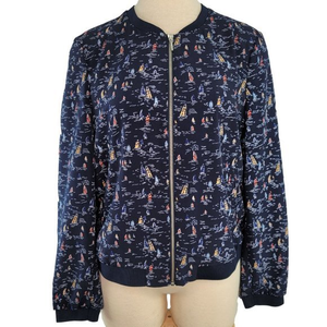 The Limited Womens Size Large Blue White Sail Boats Full Zip Light Weight Jacket